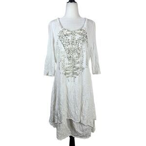 Simclan boho lagenlook layered  cotton blend midi dress  Chic White Tunic Dress